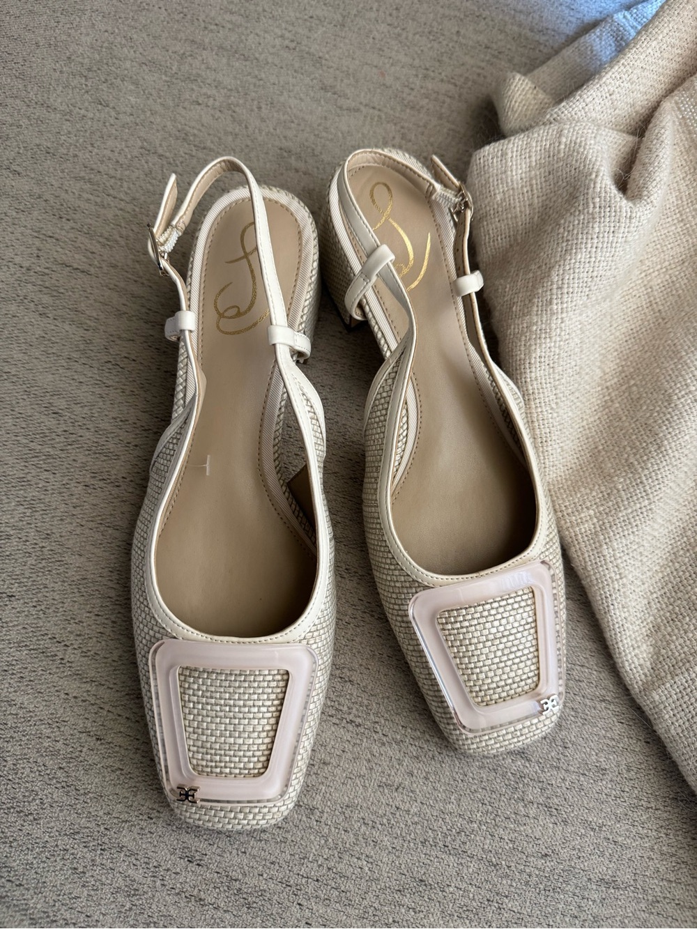 Sam Edelman Tracie low block heels woven Size 8 light neutral